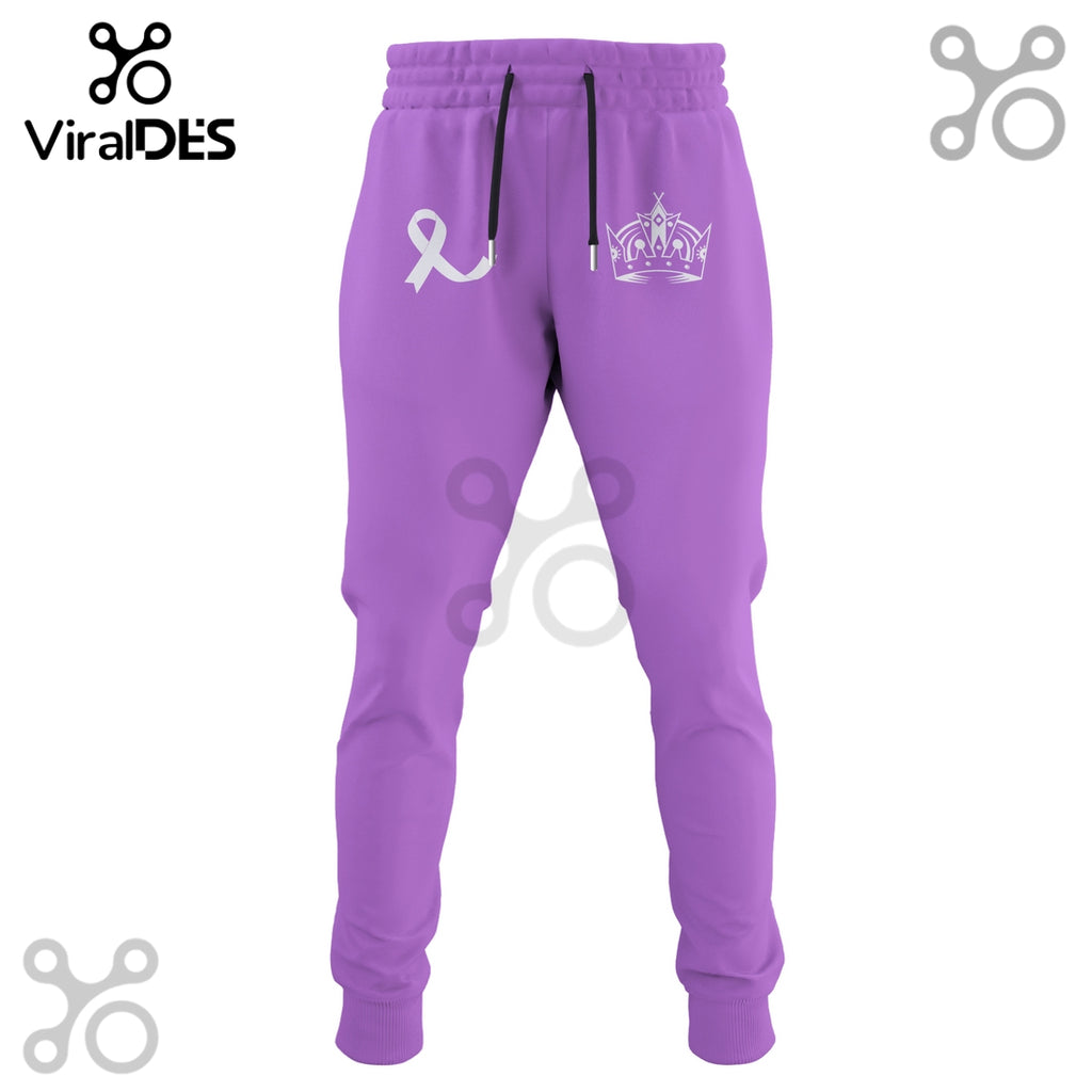 Los Angeles Kings Hockey Fights Cancer Purple Ribbon Hoodie
