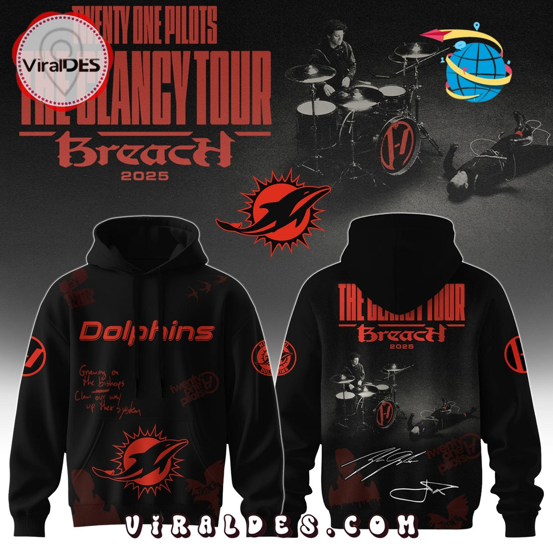 Miami Dolphins x Twenty One Pilots Signatures Hoodie, Long Pant