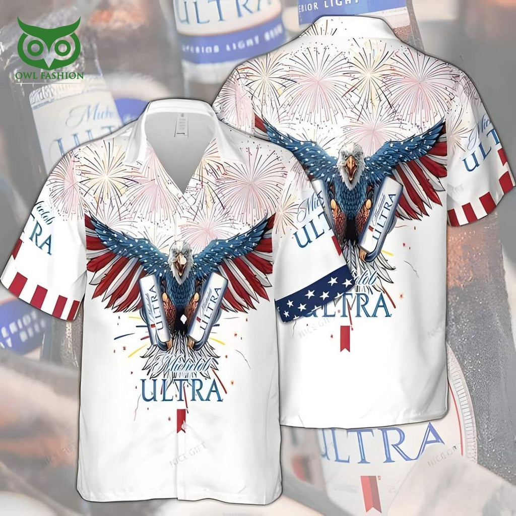 Michelob Ultra Beer Bald Eagle Fireworks 4th Of July Hawaiian Shirt