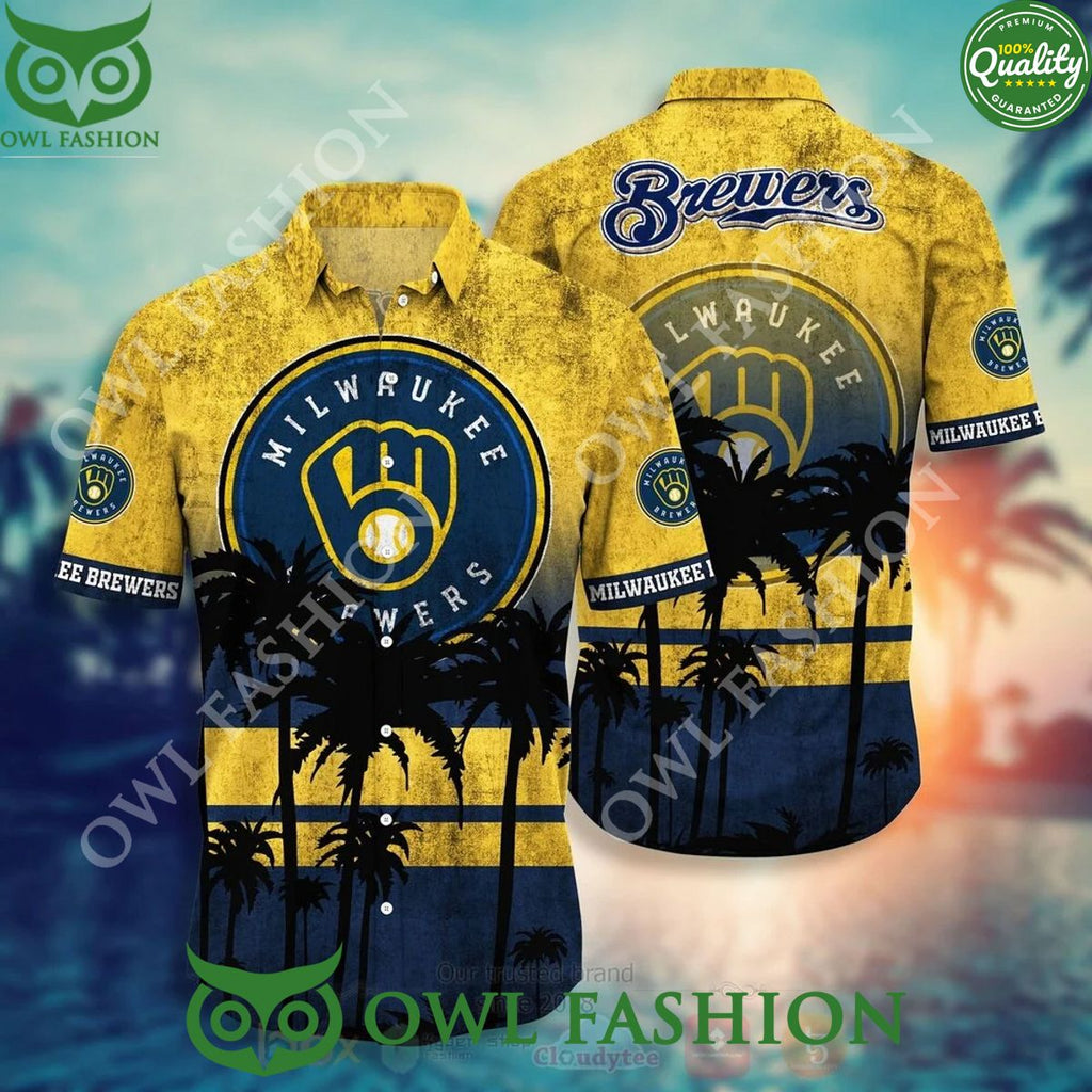Milwaukee Brewers Symbol Palm Trees Vintage Flower Hawaiian Shirt
