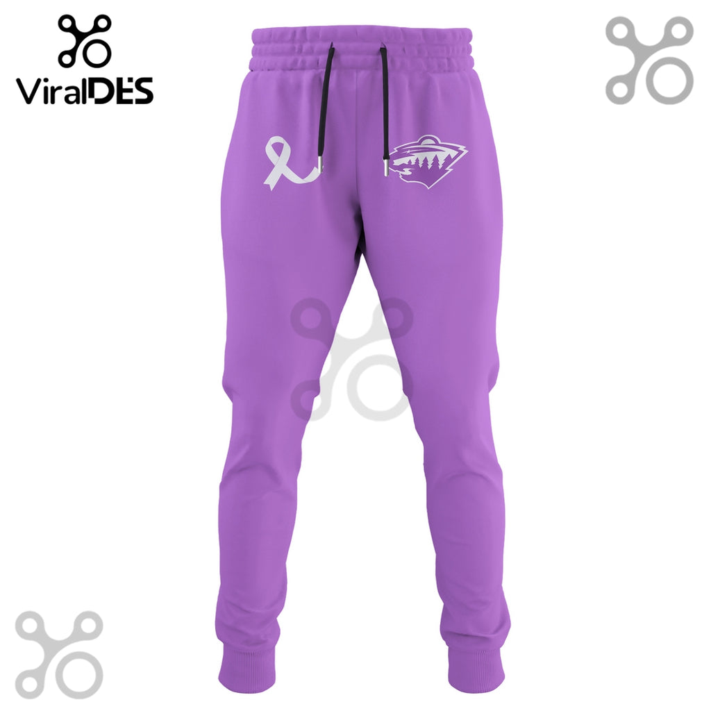 Minnesota Wild Hockey Fights Cancer Purple Ribbon Hoodie