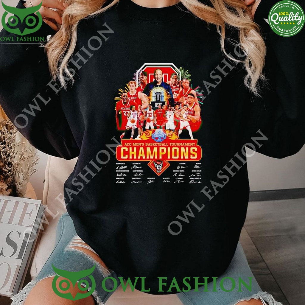 Nc State Wolfpack 2024 Accbasketball Tournament Champions Player Signatures Shirt
