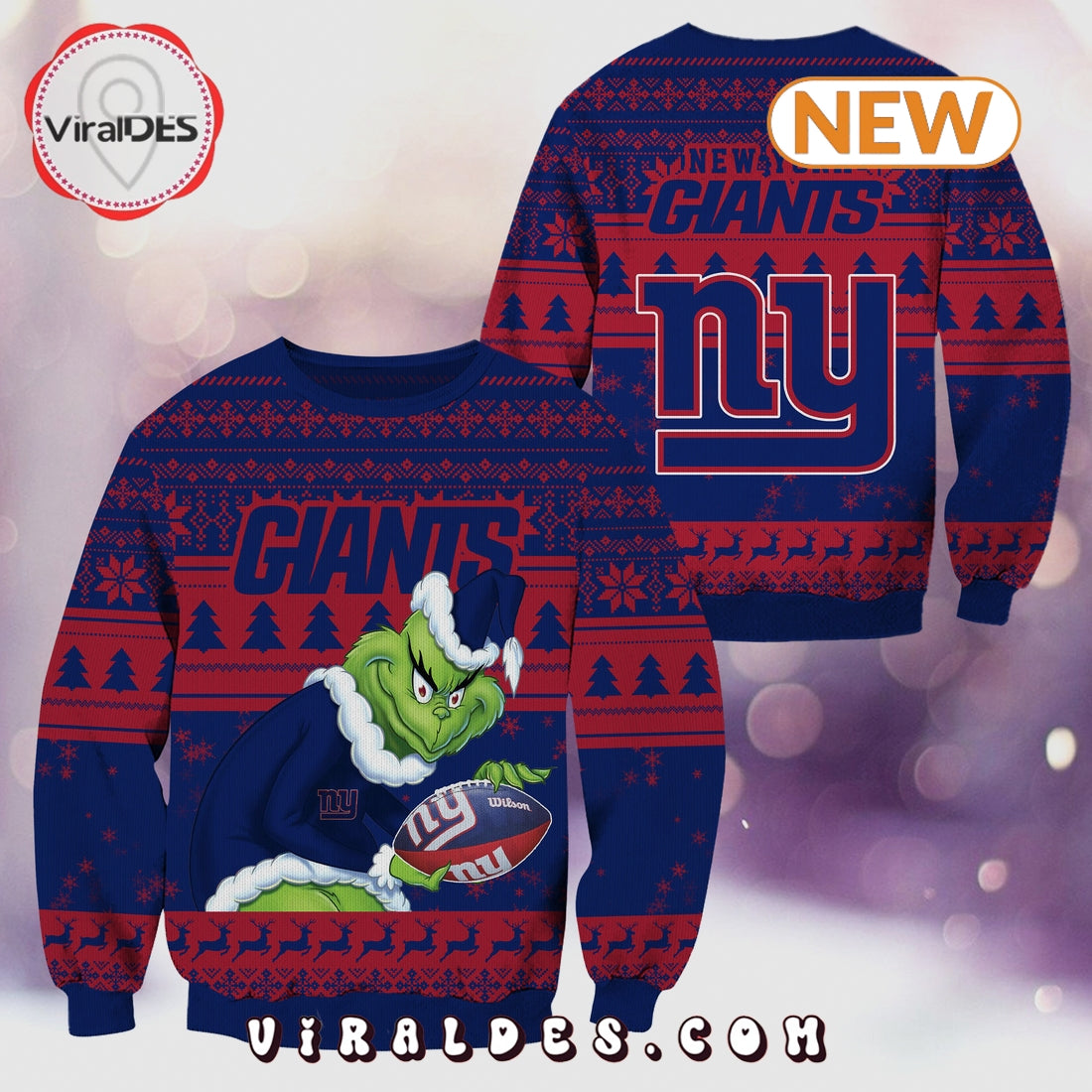 New York Giants Christmas Grinch Knitted Sweater