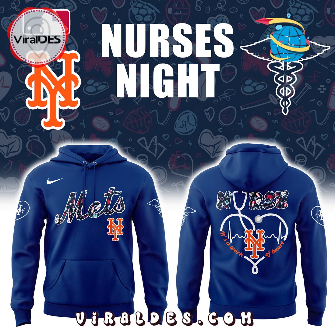 New York Mets Nurses Night Navy Hoodie