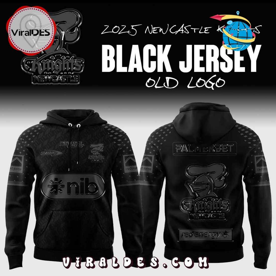 Newcastle Knights Back In Black Old Logo Hoodie 2025