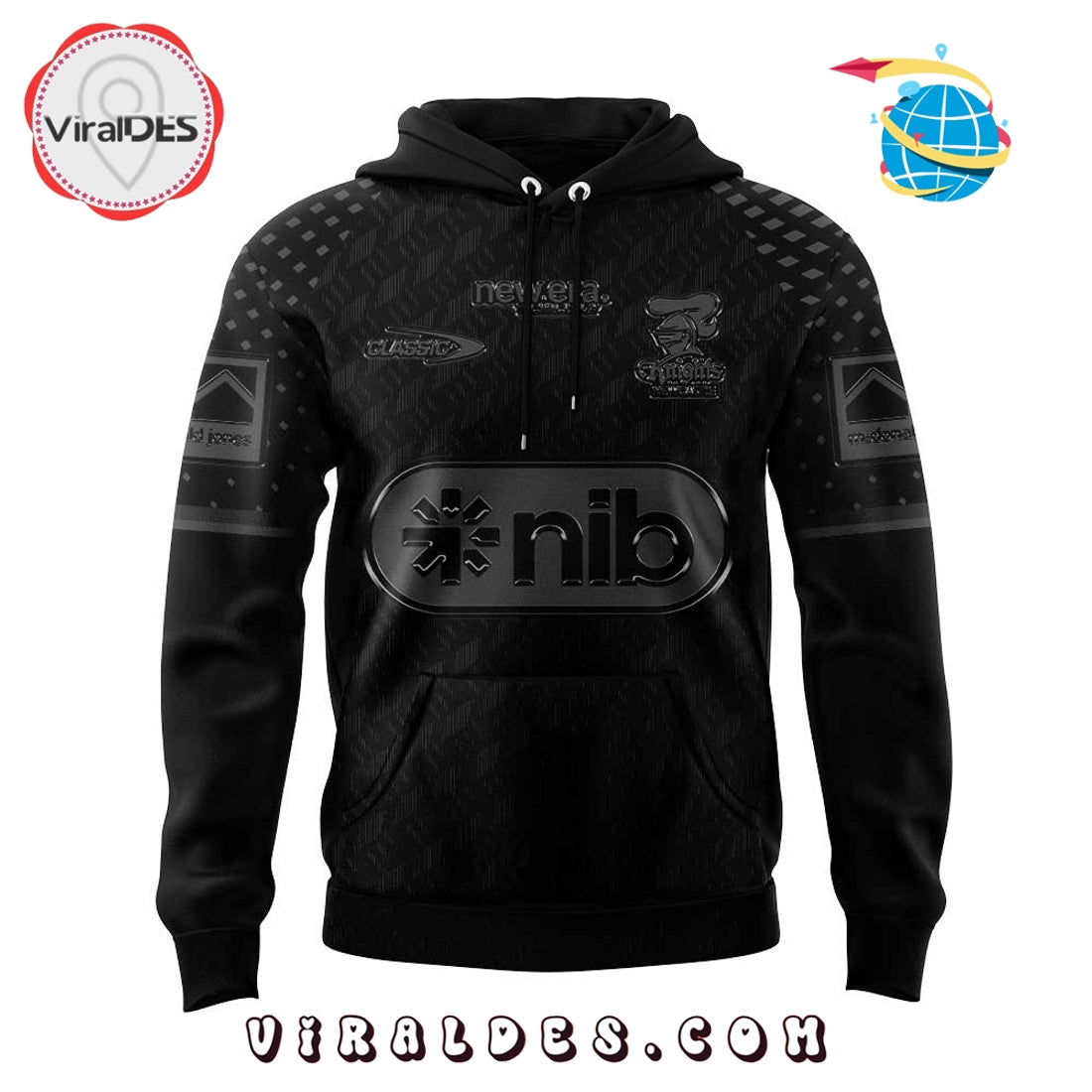 Newcastle Knights Back In Black Old Logo Hoodie And Pants