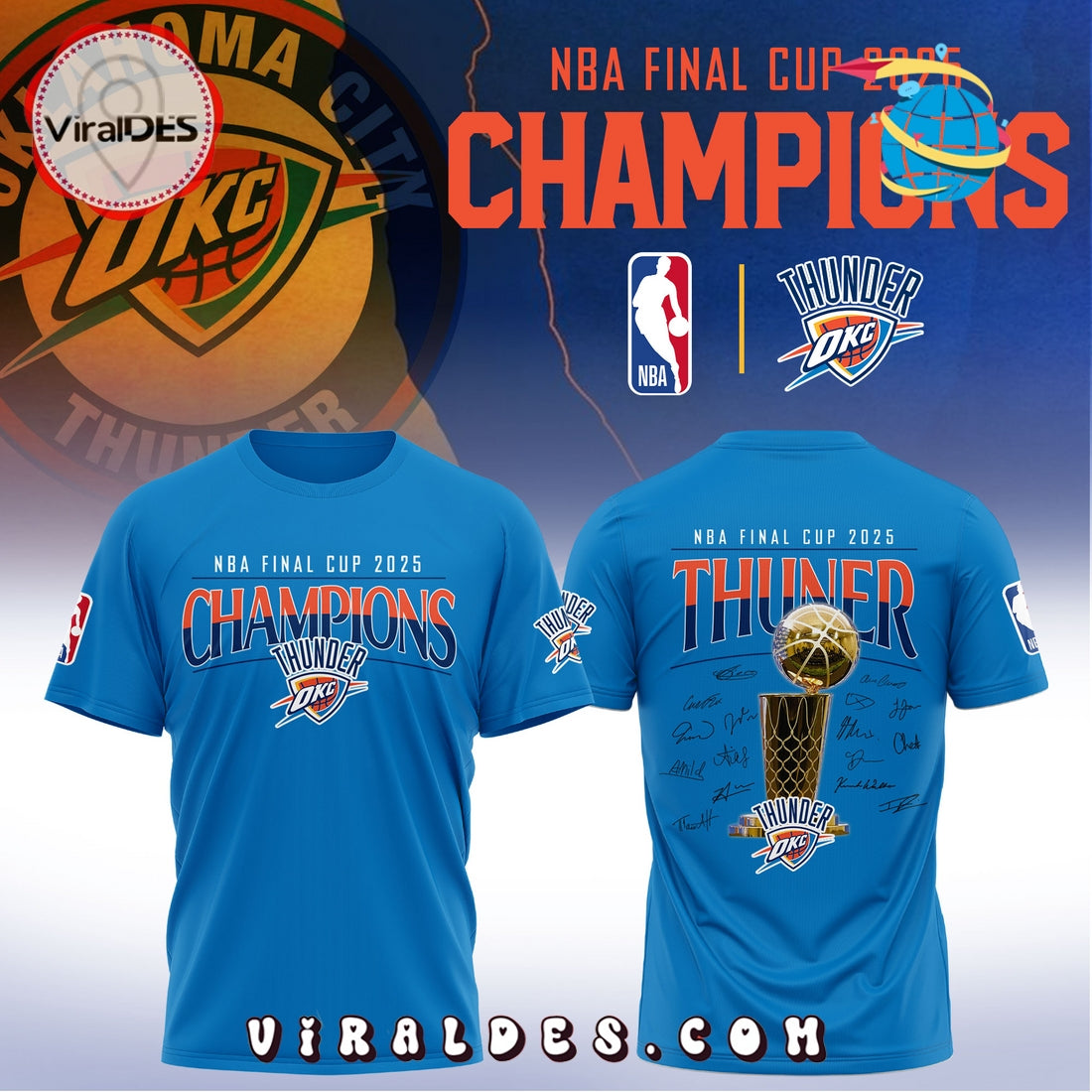 Oklahoma City Thunder Champion 2025 Blue Hoodie