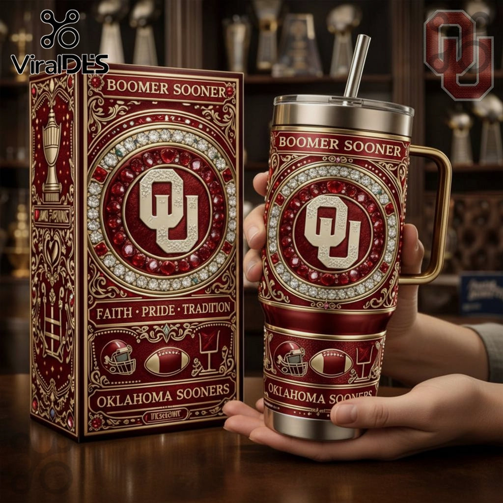Oklahoma Sooners Boomer NCAA Football Luxury Rhinestone Insulated Tumbler