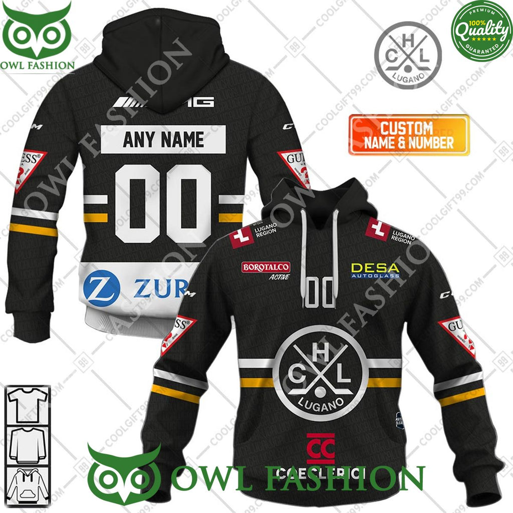 Personalized Name and Number NL Hockey HC Lugano Home jersey Style printed Hoodie shirt