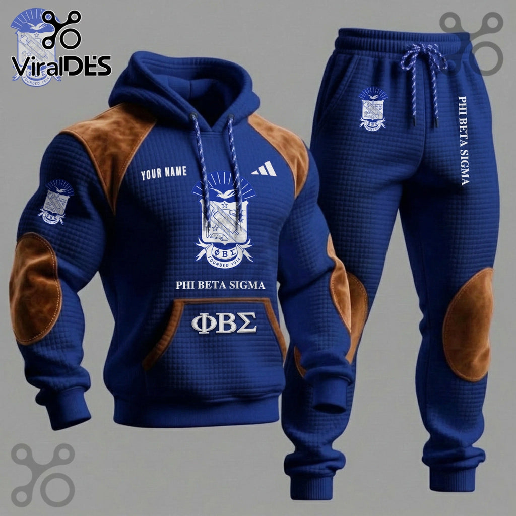 Phi Beta Sigma Premium Quilted Personalized Pullover Hoodie and Jogger Set