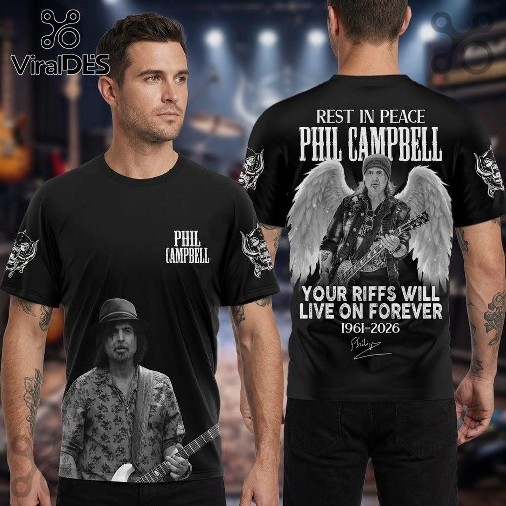 Phil Campbell Rest In Peace 3D Graphic Tribute T-Shirt