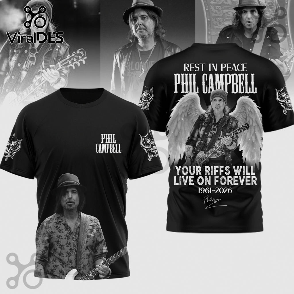 Phil Campbell Rest In Peace 3D Graphic Tribute T-Shirt