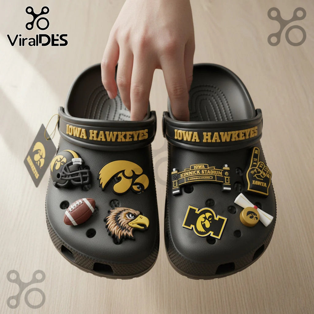 Premium Iowa Hawkeyes Crocs With Charms