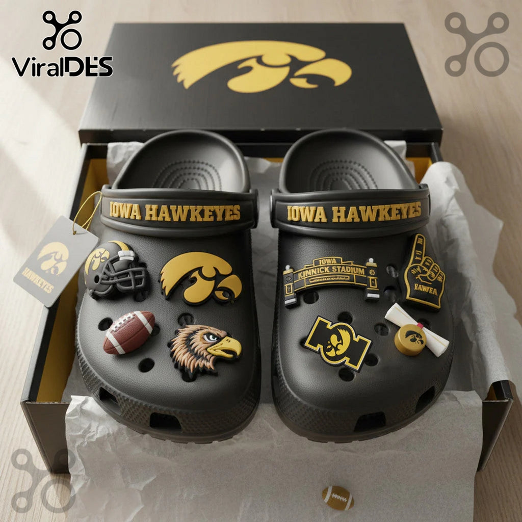 Premium Iowa Hawkeyes Crocs With Charms