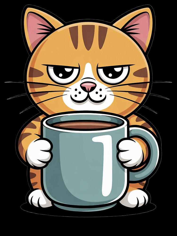 Cat Design Comic Style Cat with Coffee Cup Coffee Fan by ArtShuffle