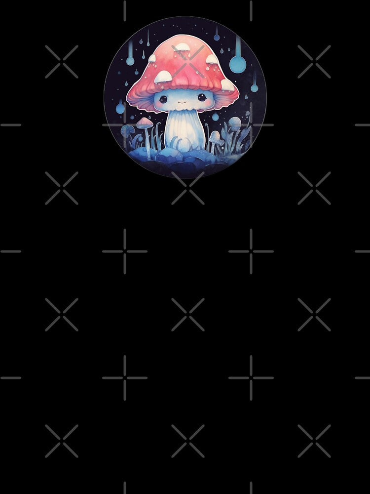 Cute Mushroom | Black Watercolour | Happy, Anime, Happy, Smiling, Aesthetic, Manga, Fungus, Fungi, Nature, Japanese, Cartoon, Love, Shroom, Toadstool, Cottagecore by FantasySoul