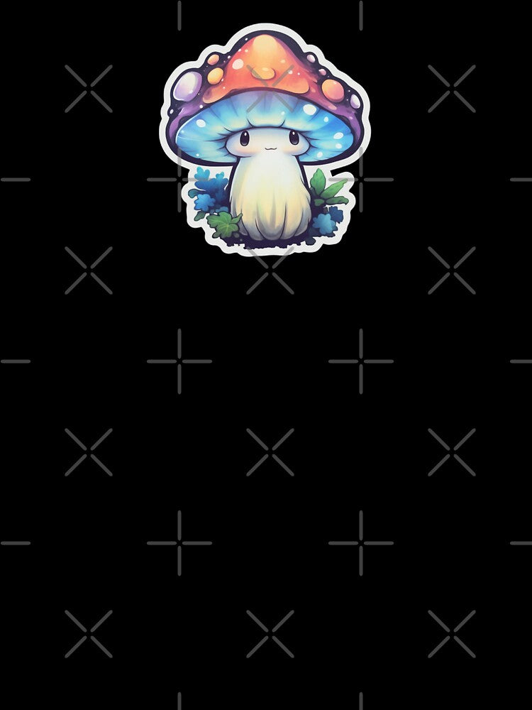 Cartoon Blue Mushroom | Black Watercolour | Happy, Cute, Nature, Kawaii, Woods, Forest by FantasySoul
