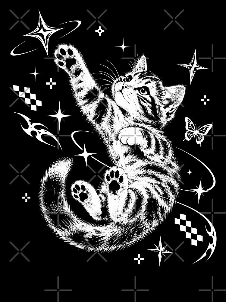 Y2K Cosmic Cat Stars Retro Cat Art by roni-harbor