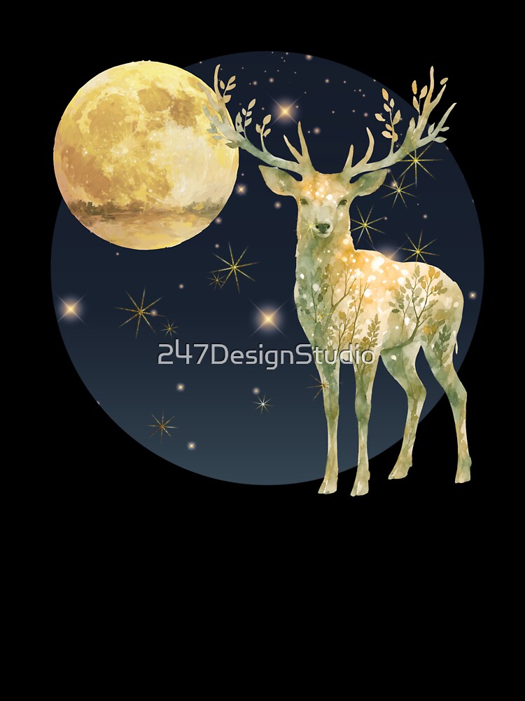 Celestial deer under moon & stars by 247DesignStudio