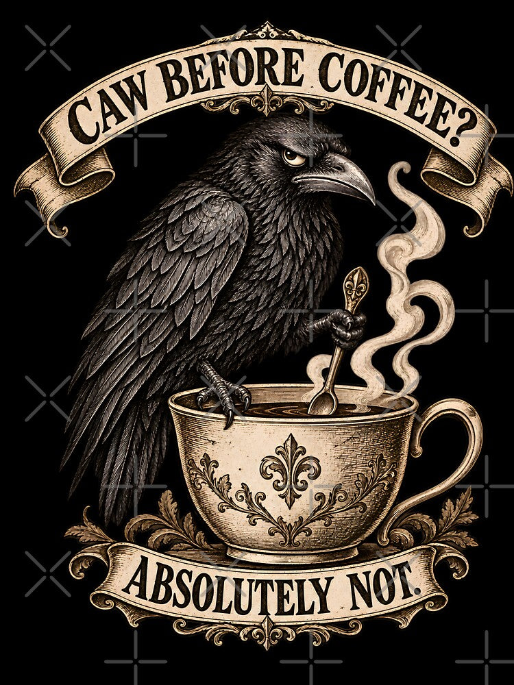 Caw Before Coffee Absolutely Not – Victorian Crow Coffee Humor by AmiGraph