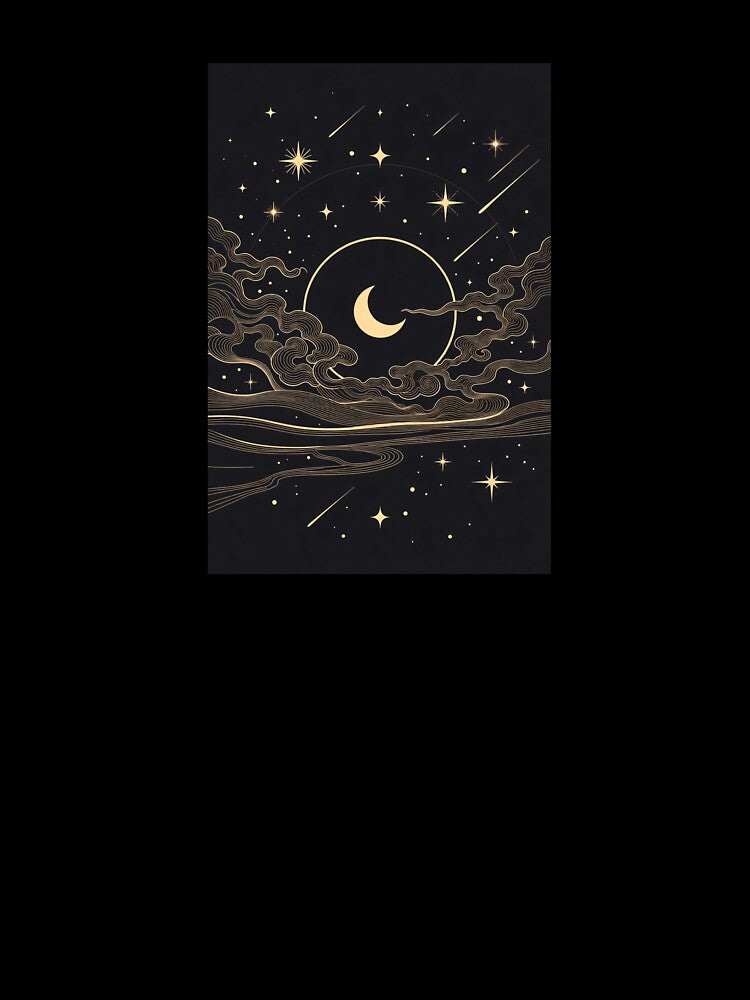 Golden Crescent Moon in Midnight Sky by KiraChie
