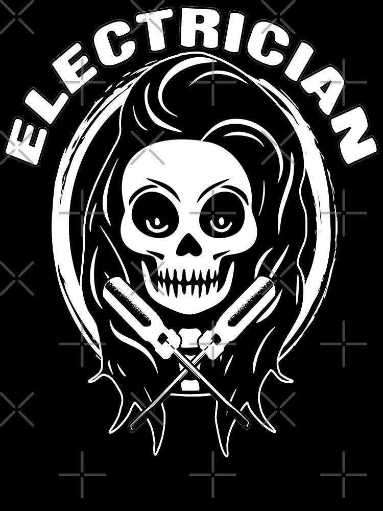 Female Electrician Skull and Screwdriver Crossed Tools White Logo by Nuletto