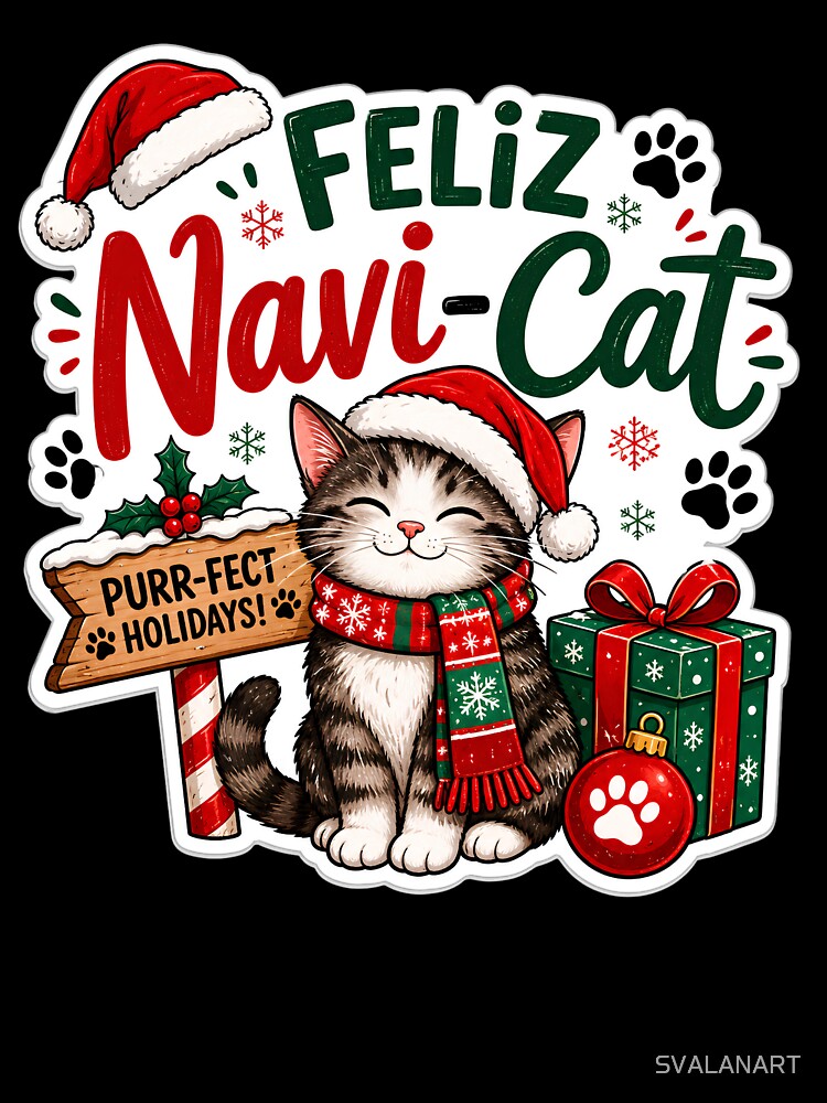 Feliz Navi-Cat – Funny Christmas Cat Holiday Pun by SVALANART