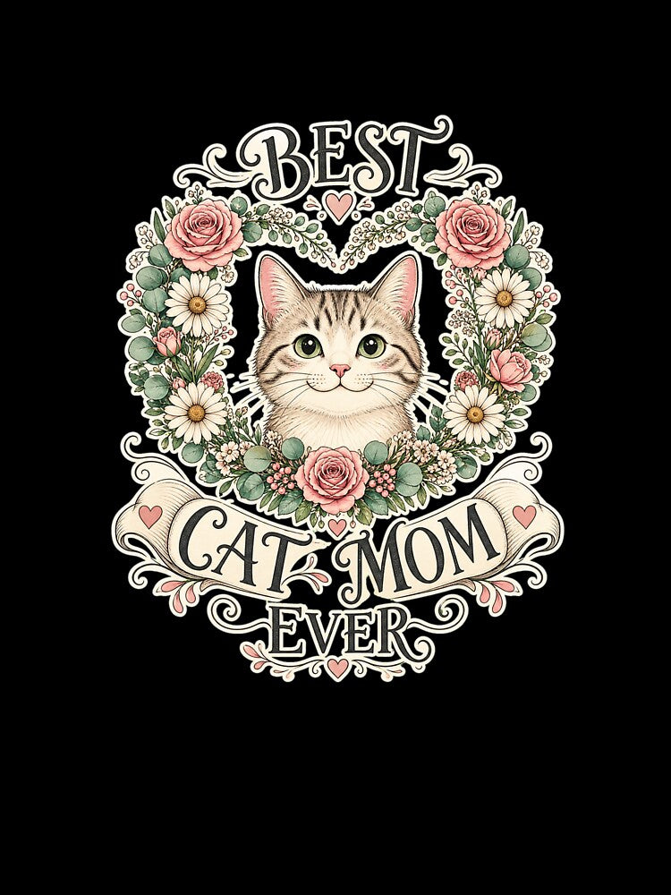 Elegant Floral Heart Wreath Best Cat Mom Ever by Kaikab007