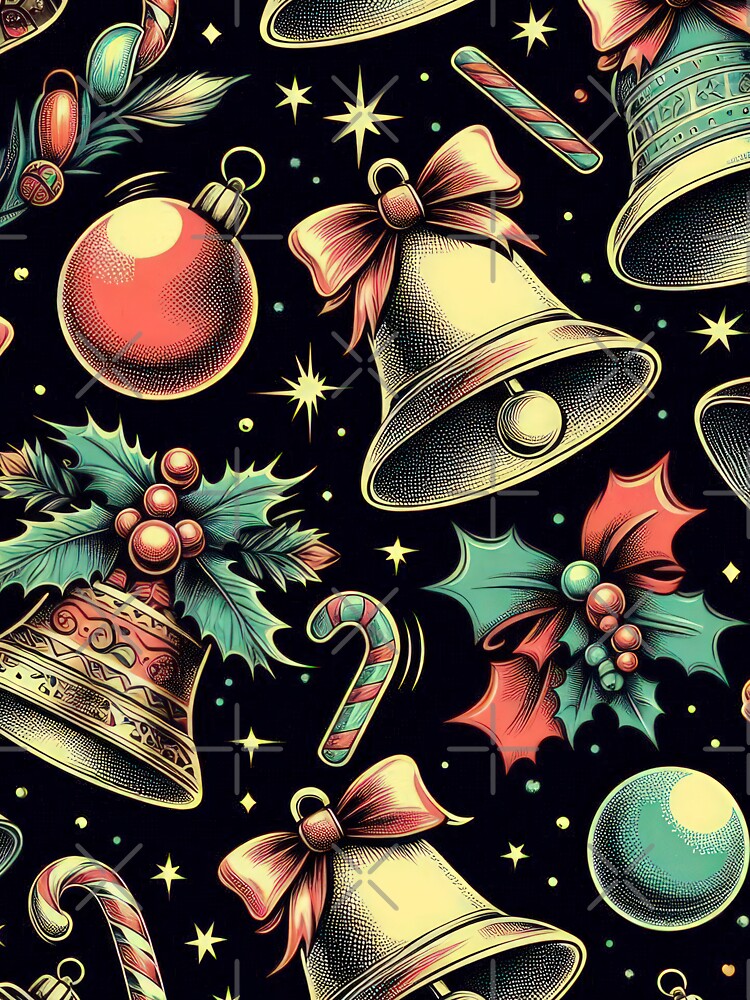 Christmas Pattern Bells retro,Vintage Christmas Pattern,christmas retro,retro vintage christmas,vintage art by Expressions-Sel