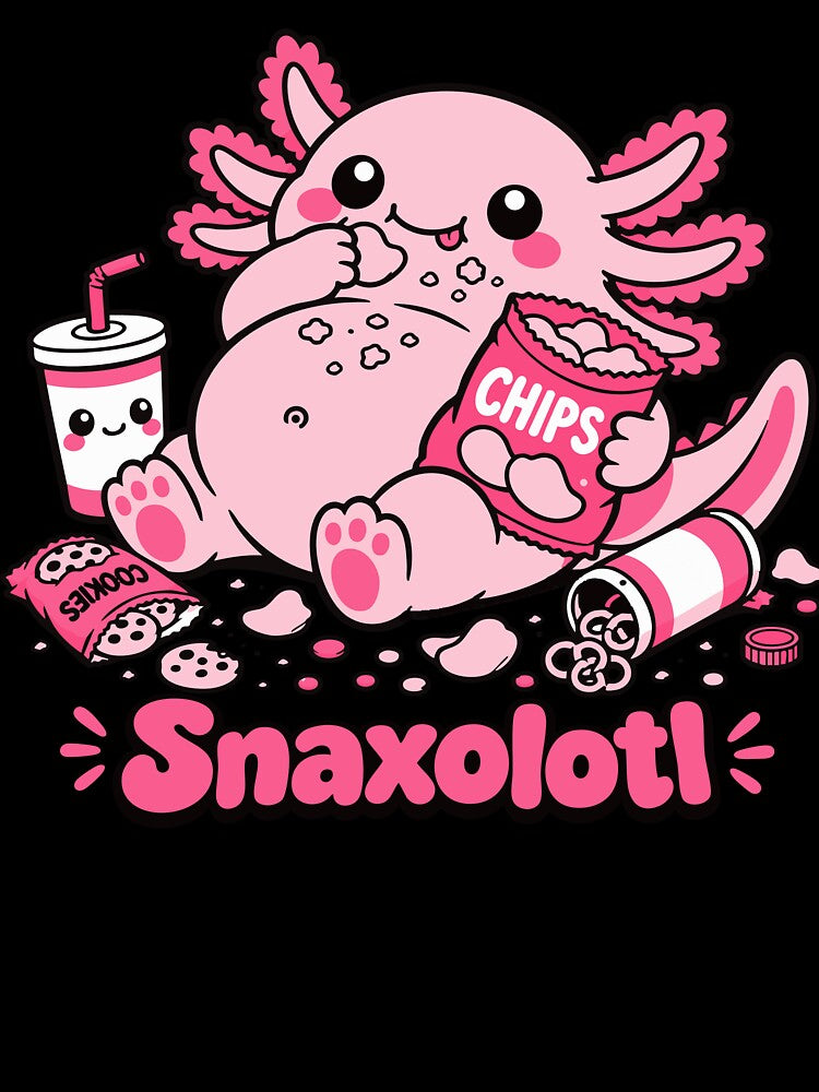 Snaxolotl - Cute Chubby Kawaii Axolotl Eating Snacks by Vanilla-Girl