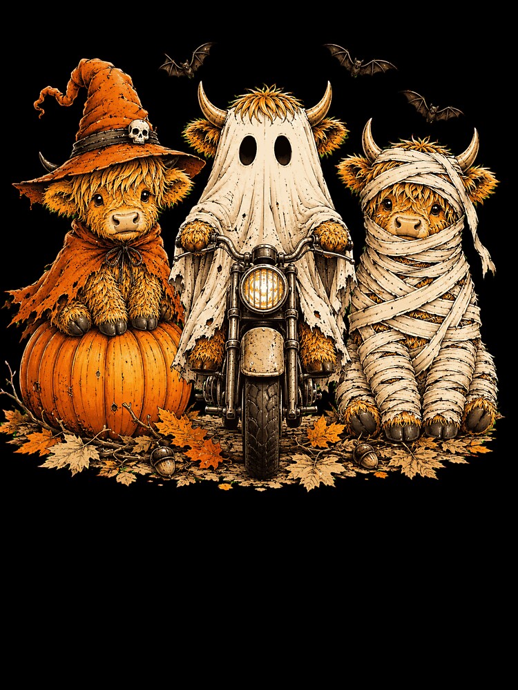 Cute Highland Cows in Funny Halloween Costumes by VioletNance