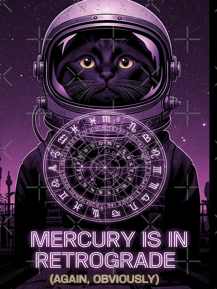 Mercury In Retrograde Again Obviously — Astrology Cat Humor Cosmic Art by FlamaC