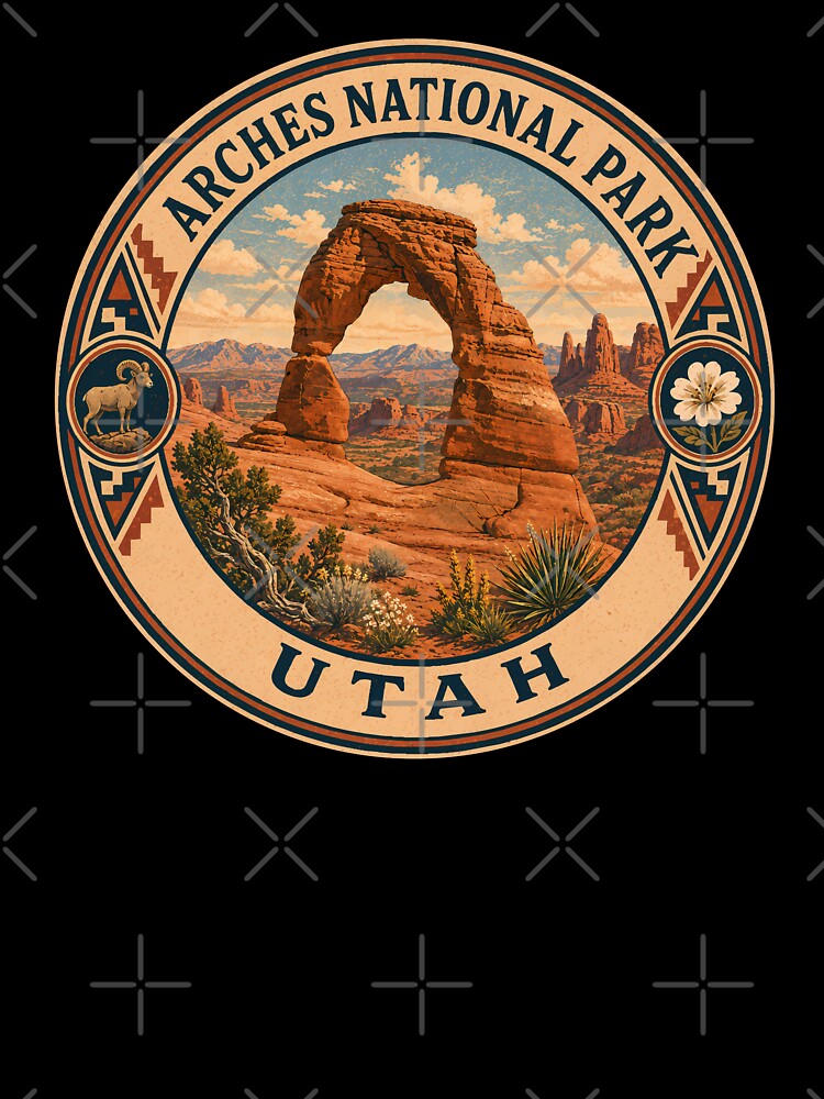 Arches National Park Illustration Travel Art Badge by KrisSidDesigns