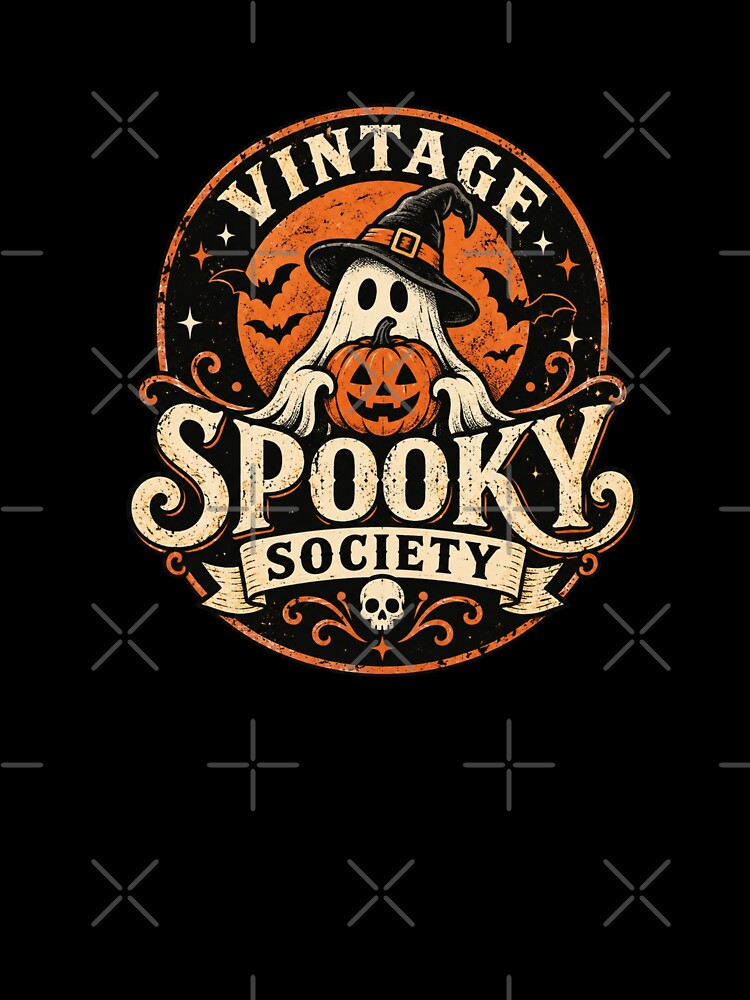 Vintage Spooky Society Halloween Badge – Retro Ghost Pumpkin by Sanika arts