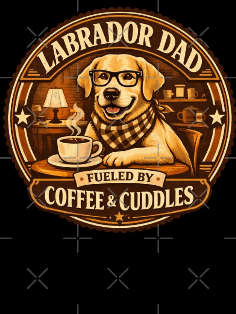 Labrador Dad Gift – Fueled By Coffee & Cuddles Retro Dog Badge by PawPrintCustom