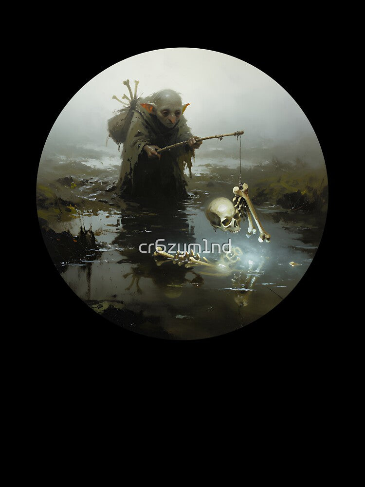 Goblincore Swamp Goblin Fishing for Skeletons Dark Forest Fantasy by cr6zym1nd