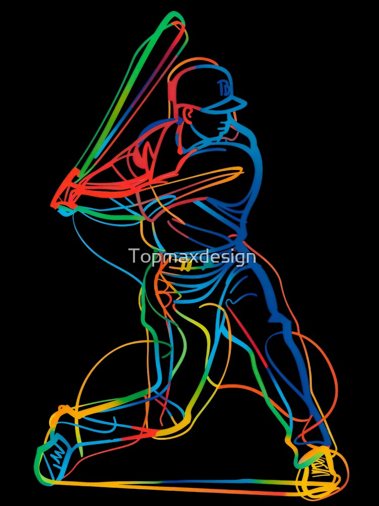 Art Colorful Line Drawing Baseball Player by Topmaxdesign