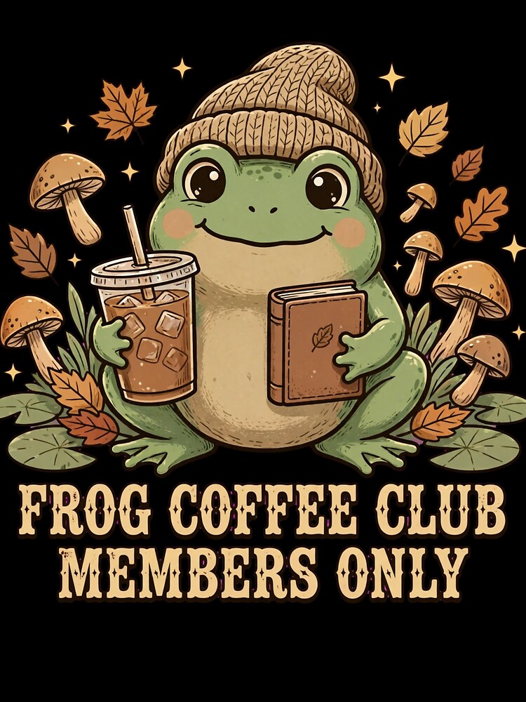 Frog Coffee Club Members Only - Cute Frog Reading Book Iced Coffee Cottagecore by PrettyCrypt