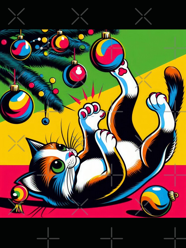 Christmas Vintage A kitten plays with balls on the Christmas tree ,Christmas Funny animal ,christmas retro,Christmas Vintage by Expressions-Sel