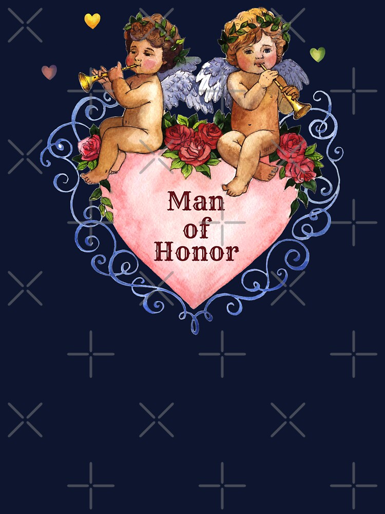 Wedding party gift man of honor angels cherubs heart blue by GrammarDance