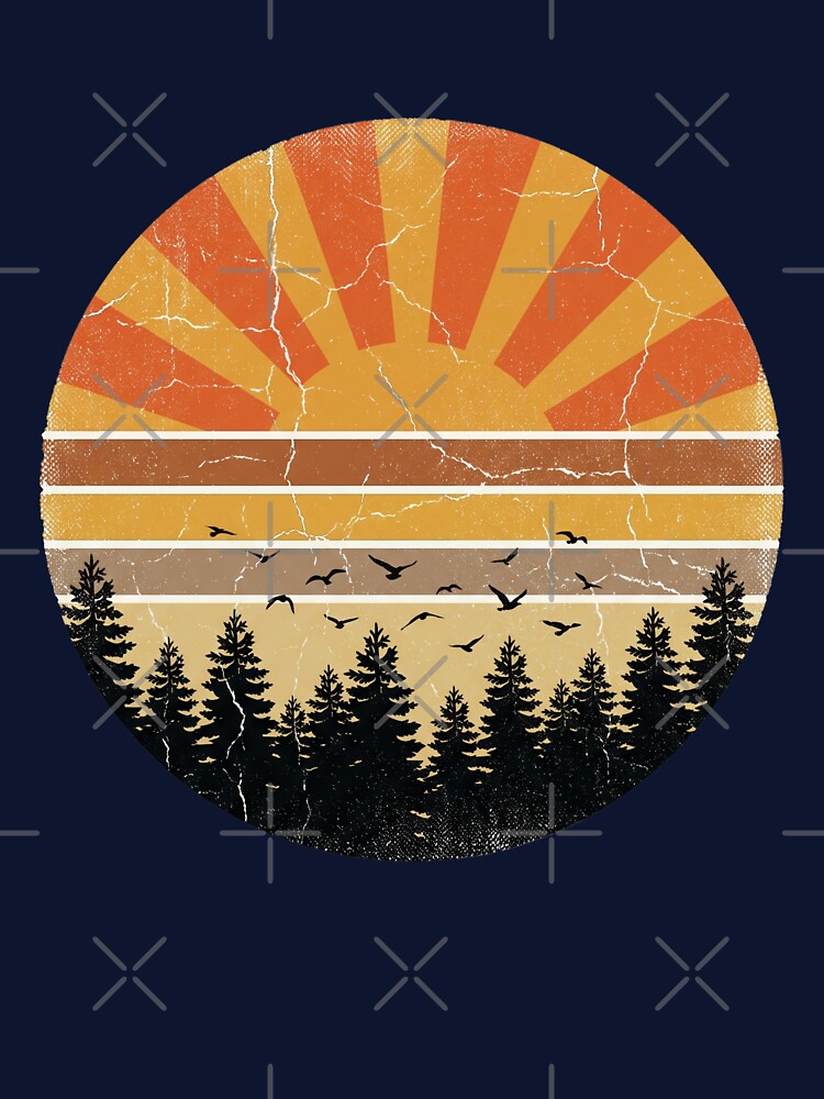Vintage Distressed Retro Sunset and Pine Forest by pohapoha181