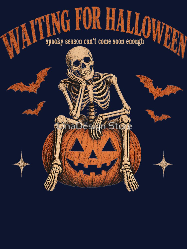 Waiting for Halloween Vintage Skeleton on Pumpkin by LinaDesign Store