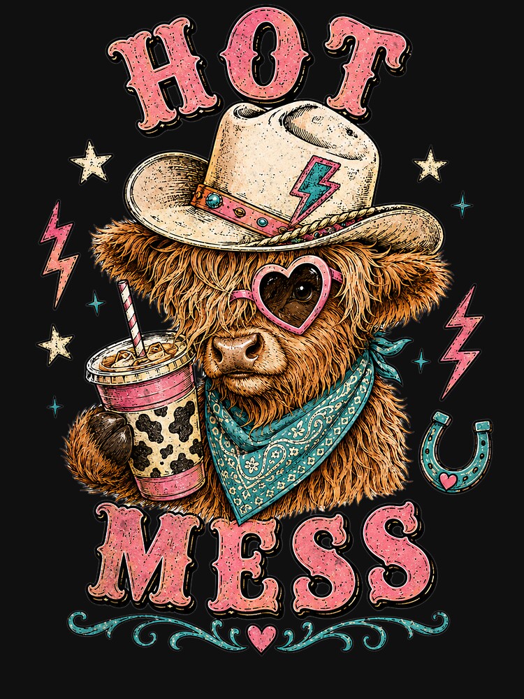 Hot Mess Leopard Highland Cow Funny Coffee Lover Graphic by DoArtITa