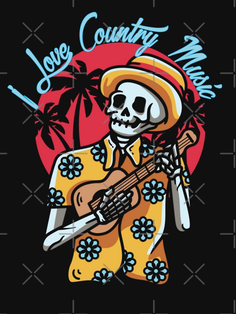 I Love Country Music Skull Plays Guitar by Tema EL