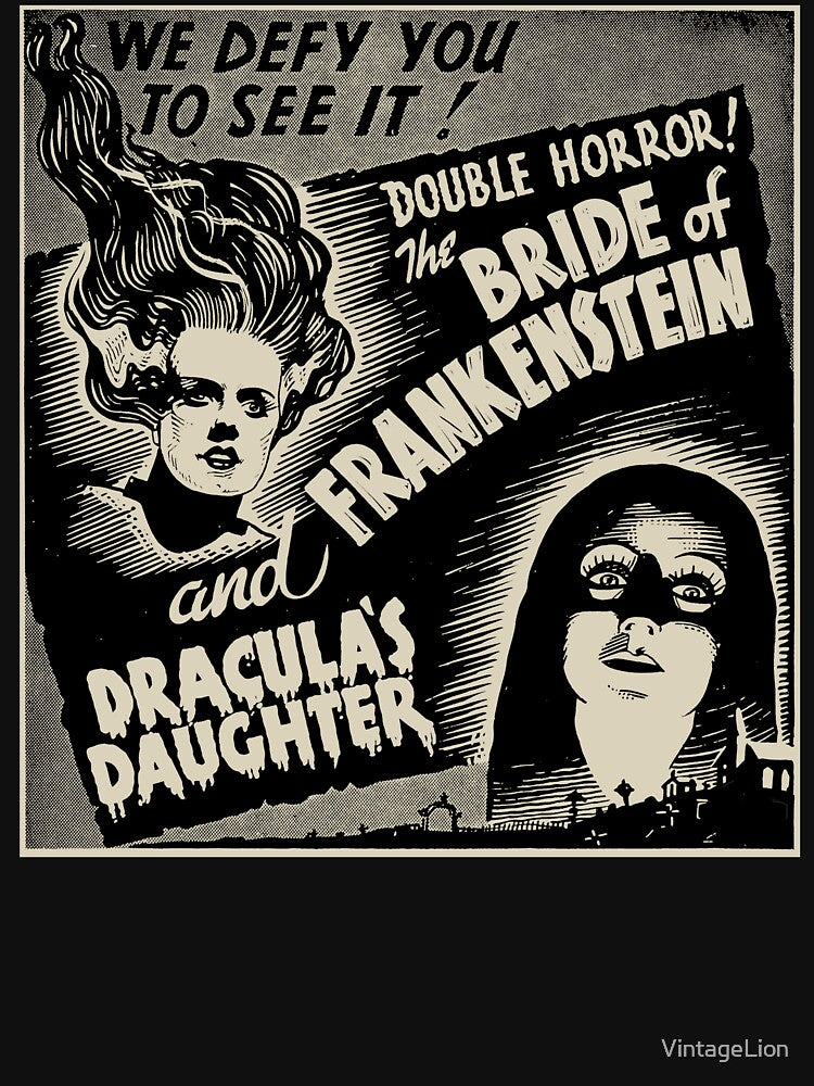 Bride of Frankenstein & Draculas Daughter Vintage Horror Movie Poster by VintageLion