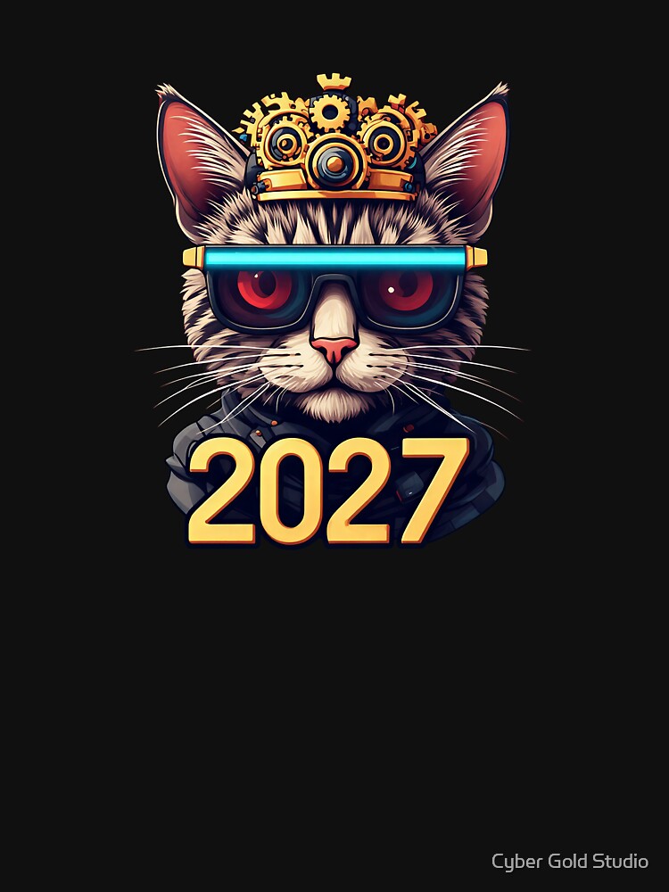 Royal Cybernetic Cat - New Year 2027 Gold and Neon by Cyber Gold Studio