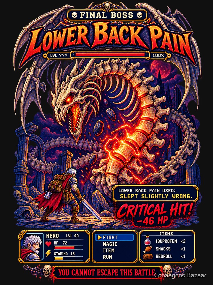 Final Boss: Lower Back Pain – Funny Retro RPG Old Gamer Design by Cohaagens Bazaar