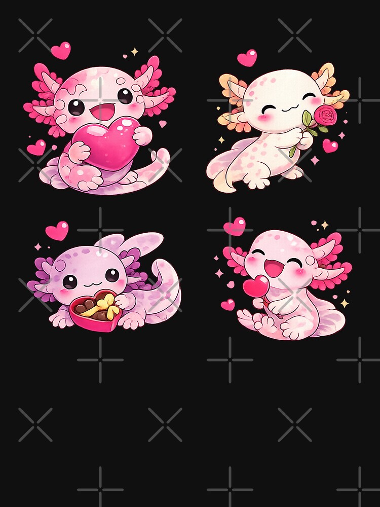 Cute Axolotl Valentine Love Set – Kawaii Pink Axolotl Illustration by RetroPop23
