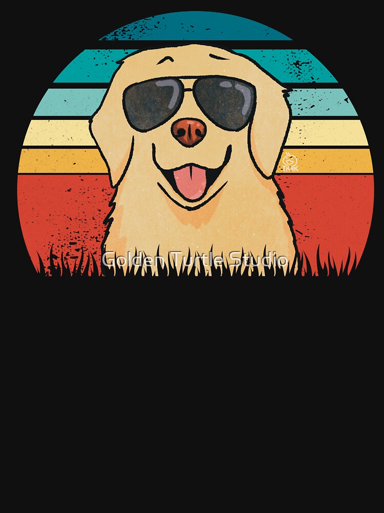 Retro Sunset Cool Golden Retriever by Golden Turtle Studio