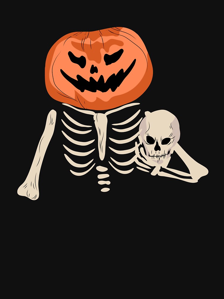 Pumpkin head skeleton with skull under arm by Livingcreative